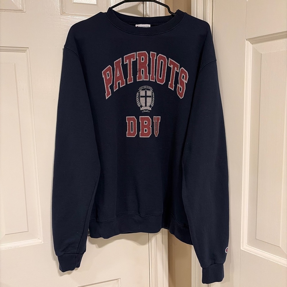 Champion DBU Patriots Sweatshirt Mens Medium Navy Blue Dallas Baptist University